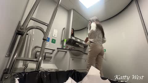 Extreme on the train. The young girl took off her panties and peed in public. Risky pissing